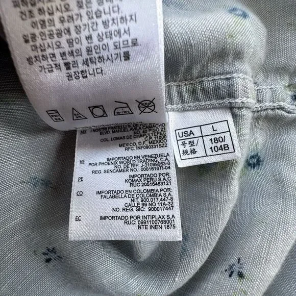 Brooks Brothers Red Fleece Linen Blend Shirt Men's Large Blue Floral Long Sleeve - Picture 9 of 10